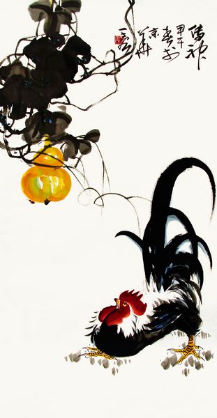 任性情,因趣得神,百鸡千姿,天趣横生,风情万种,被人们称为"王宏画鸡"