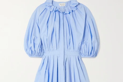 褶饰褶裥纯棉府绸迷你连衣裙