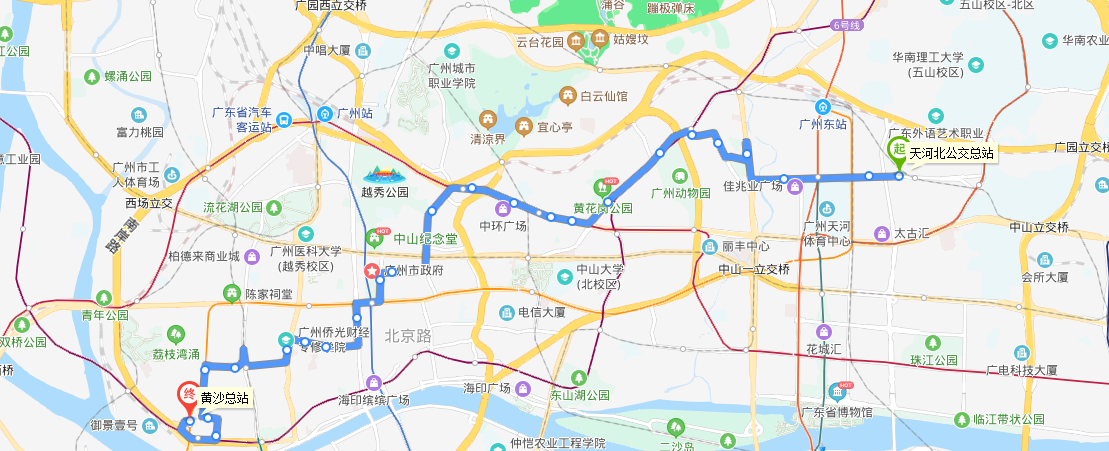 广州公交6路运营于中国广东省广州市天河区,越秀区,荔湾区,为市区线路