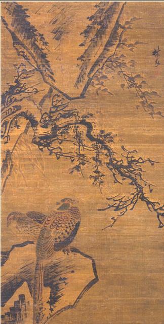 明林良雪景双雉图