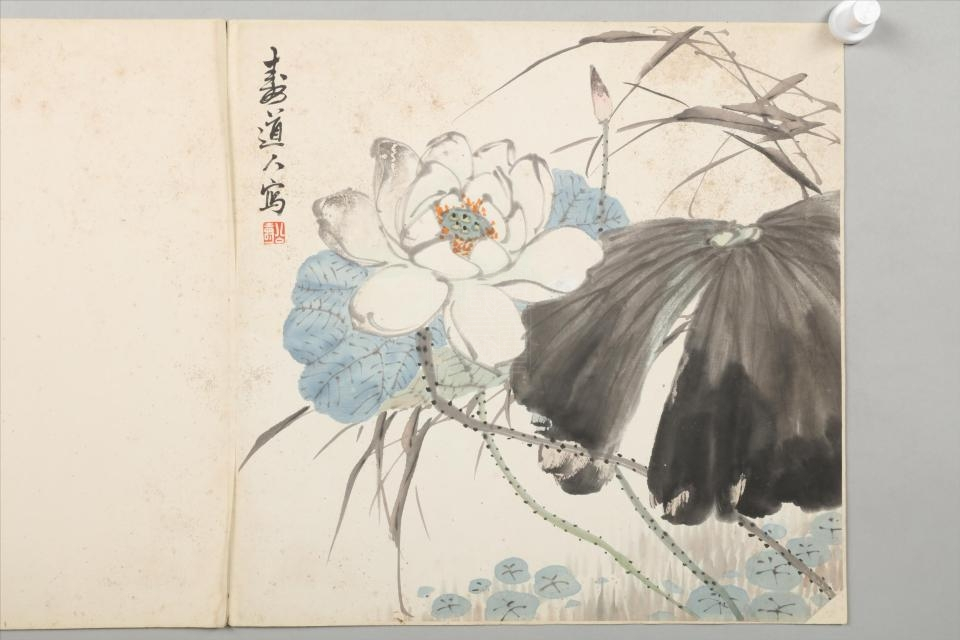 清胡公寿设色荷花斗方