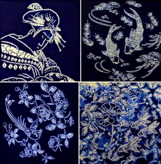 图案的一种印花方法也可将成形的服装直接扎染分串扎和撮扎两种方式