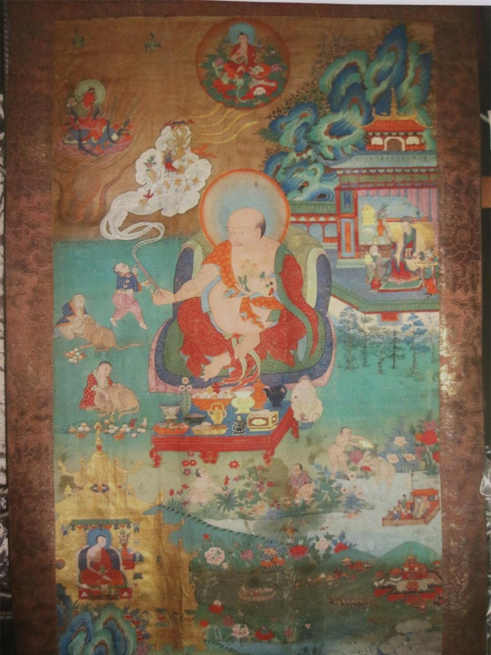 彩绘布袋和尚唐卡