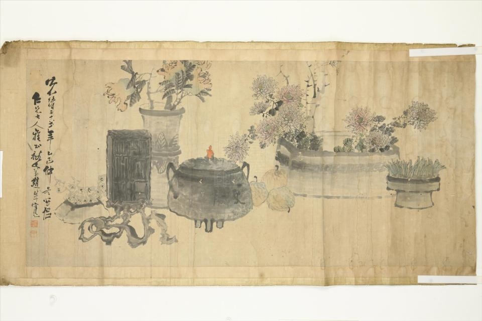 清赵宽花卉博古图横幅