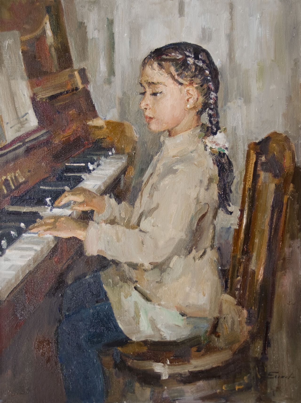  p>钢琴前的小女孩是俄罗斯当代油画. /p>