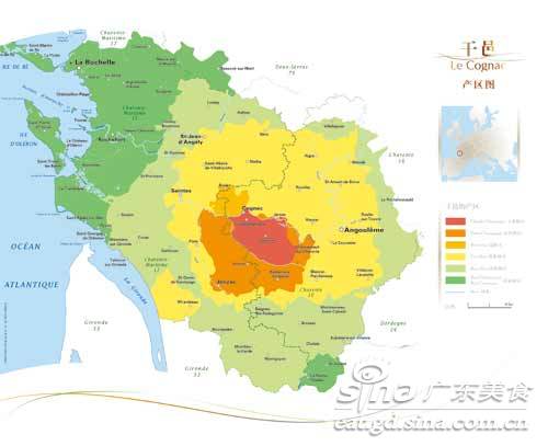 1909年法国政府颁布的《原产地命名》法令把干邑区分为大香槟区