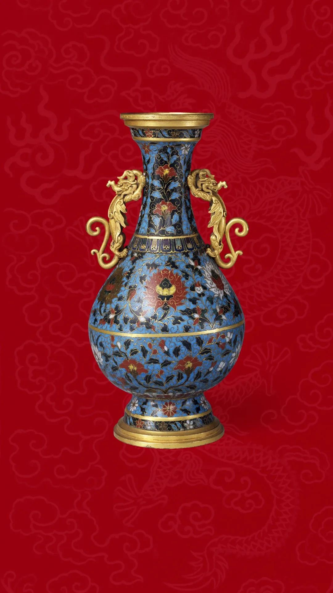 景泰款掐丝珐琅缠枝莲纹龙耳瓶