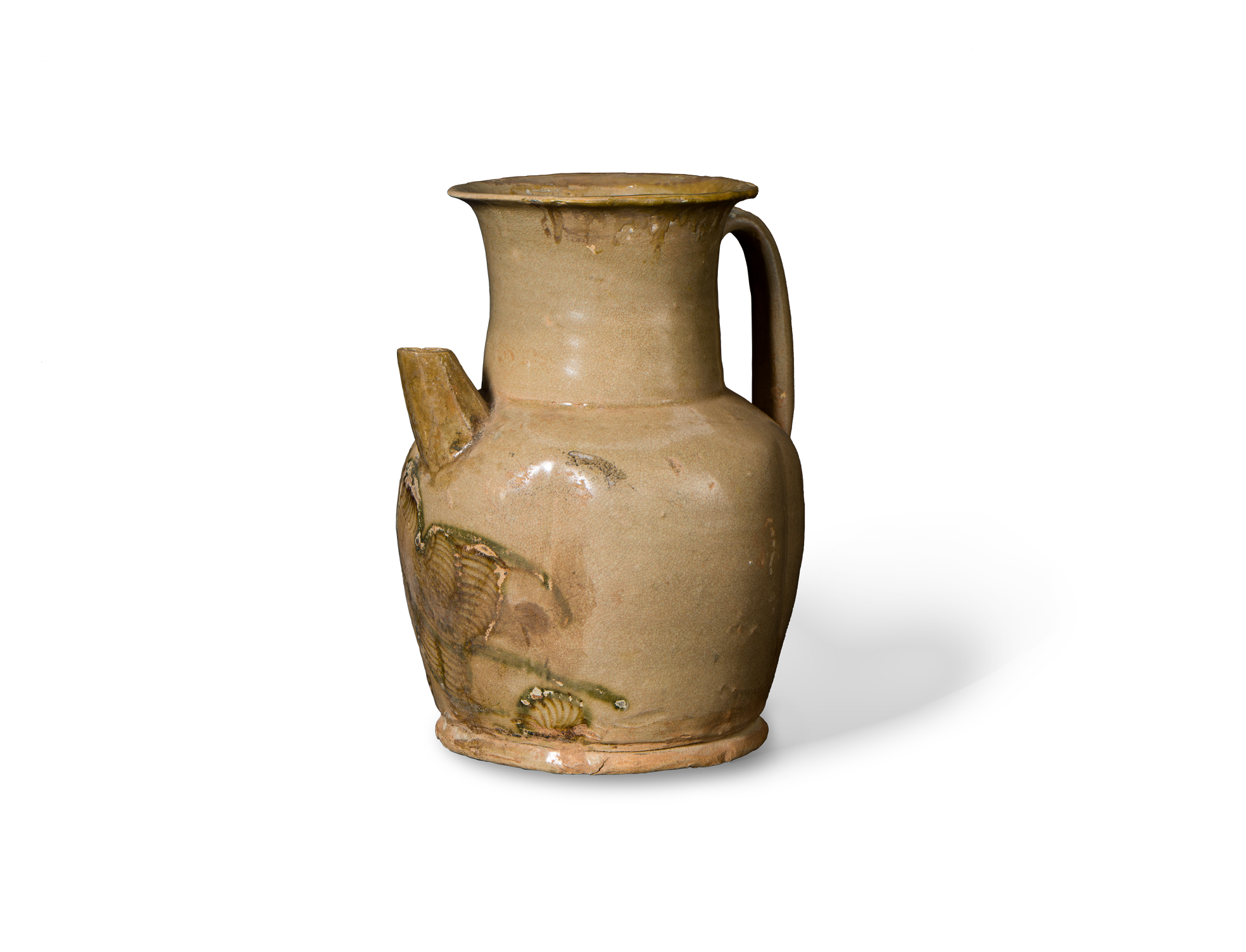 长沙窑青釉贴花瓷执壶