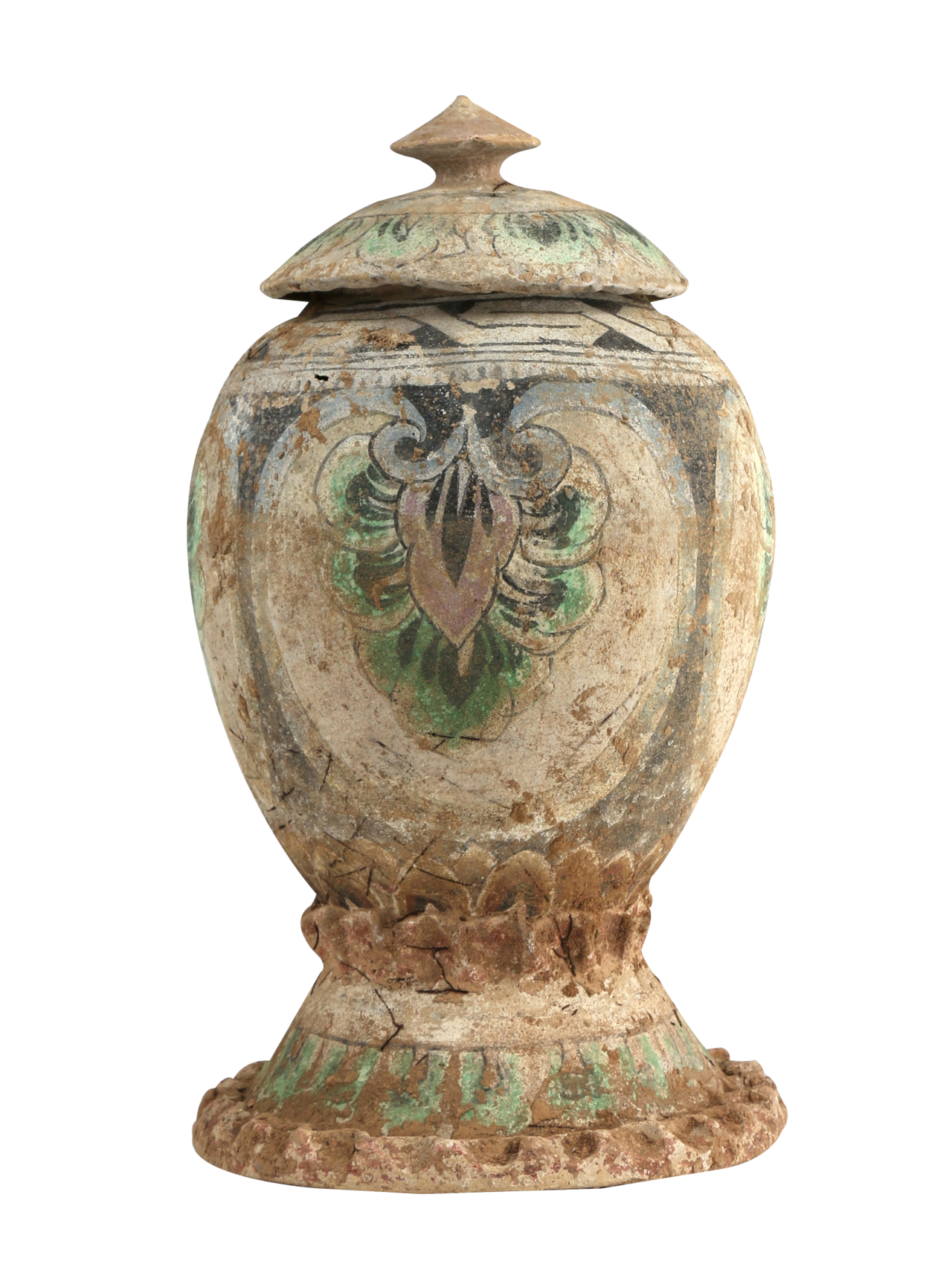 唐代画彩塔式罐