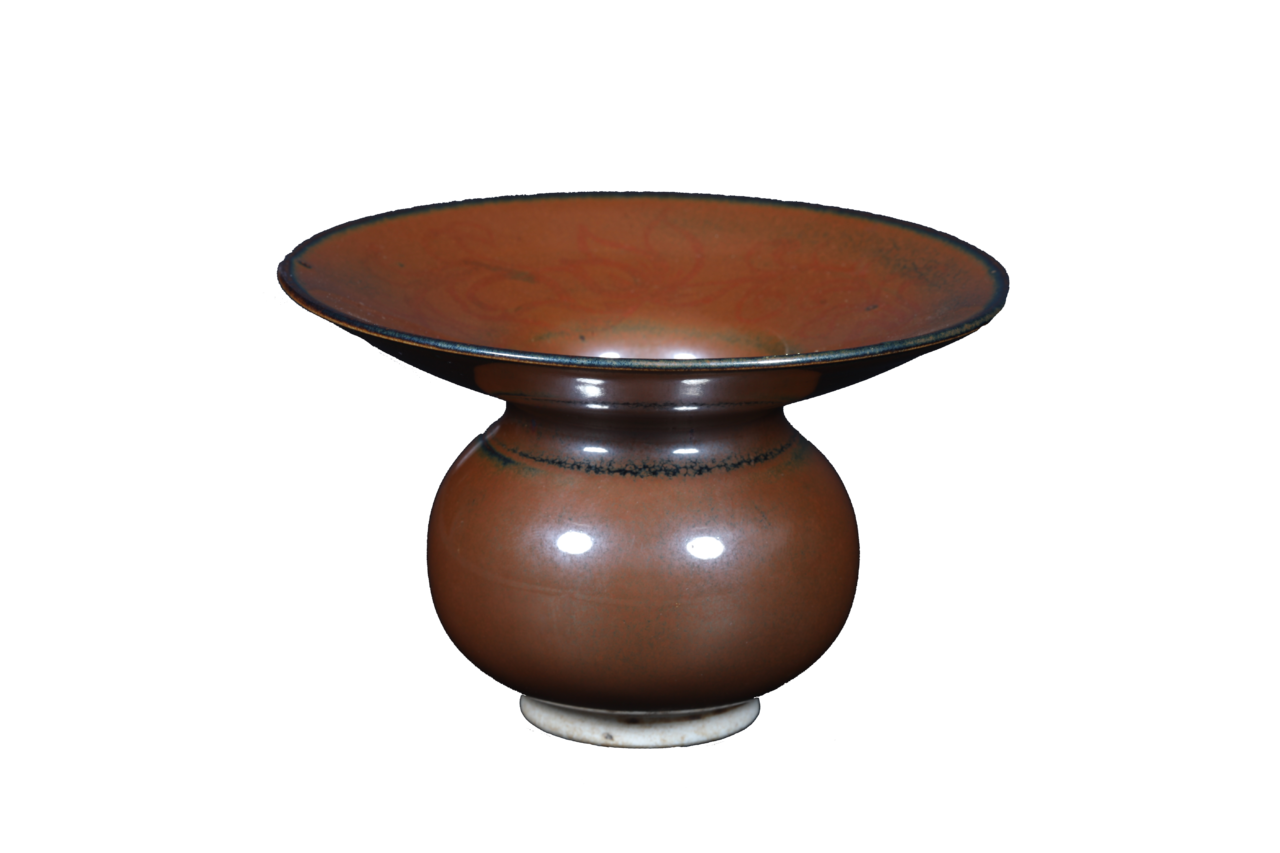 宋定窑酱釉描金渣斗