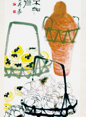  p>《齐白石酒柿图》是中国近代画家齐白石以生活中平淡无奇的题材的