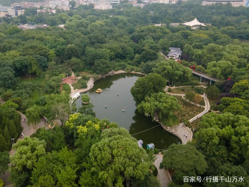 航拍绿意盎然的济南泉城公园_百科TA说