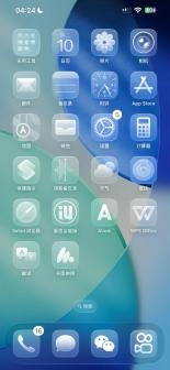 iOS 26主屏幕（透明图标样式）