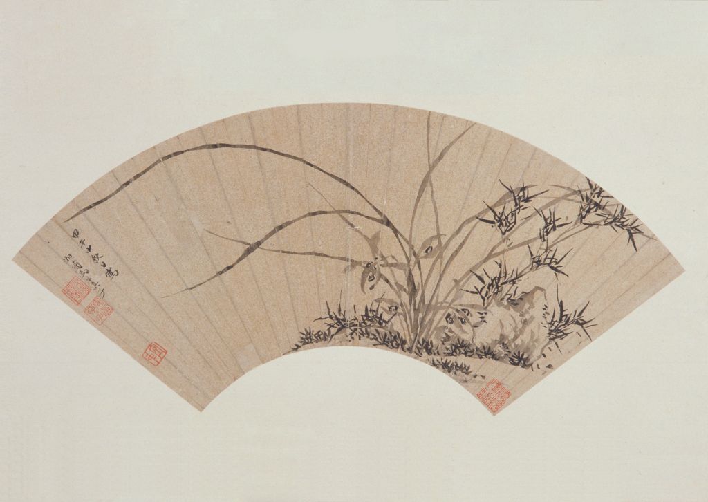  p>《马守真兰竹石图扇页》是清代画家刘度创作的一幅金笺设色画. /p>