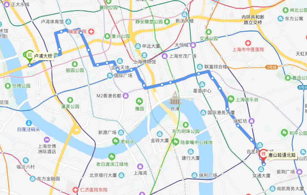 公交17路是由唐山路通北路至卢浦大桥的一条市区类型的交通营运路线