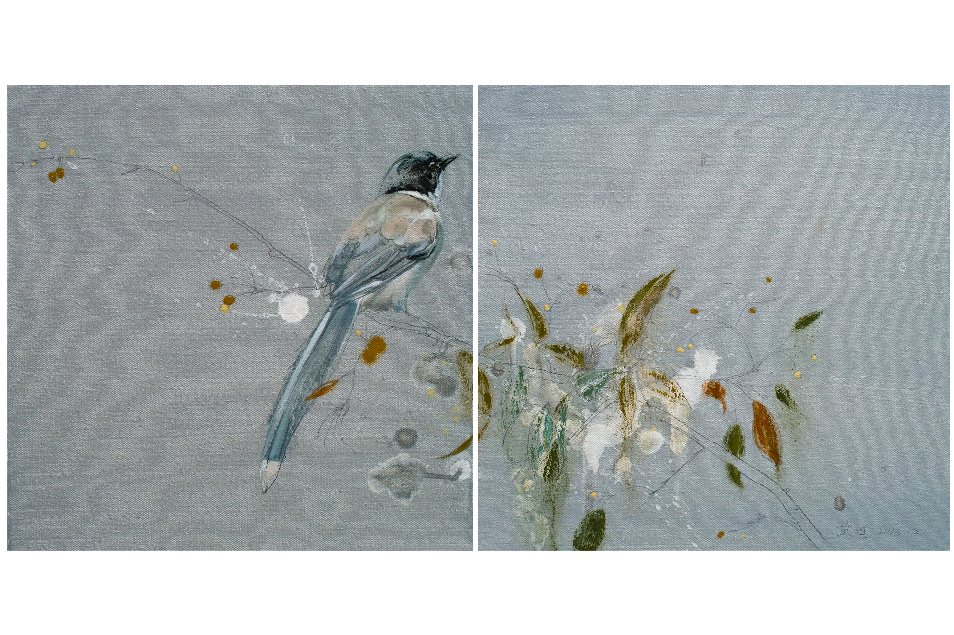 作品建立在中西两种不同绘画的艺术形态上,试图保持油画的造型能力