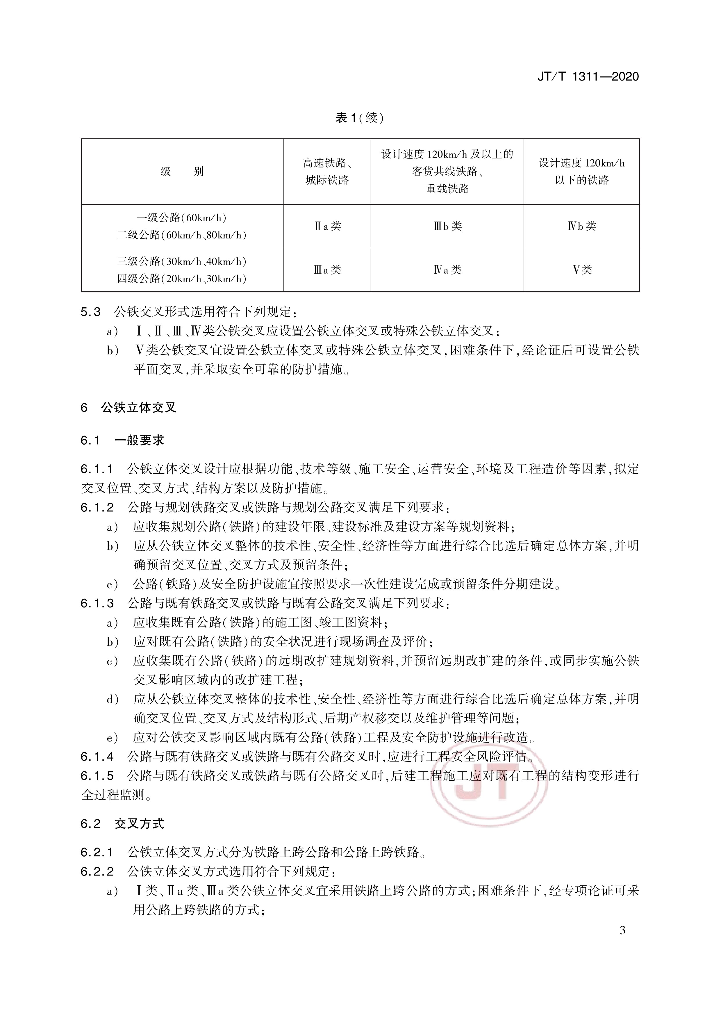 公路铁路交叉路段技术要求