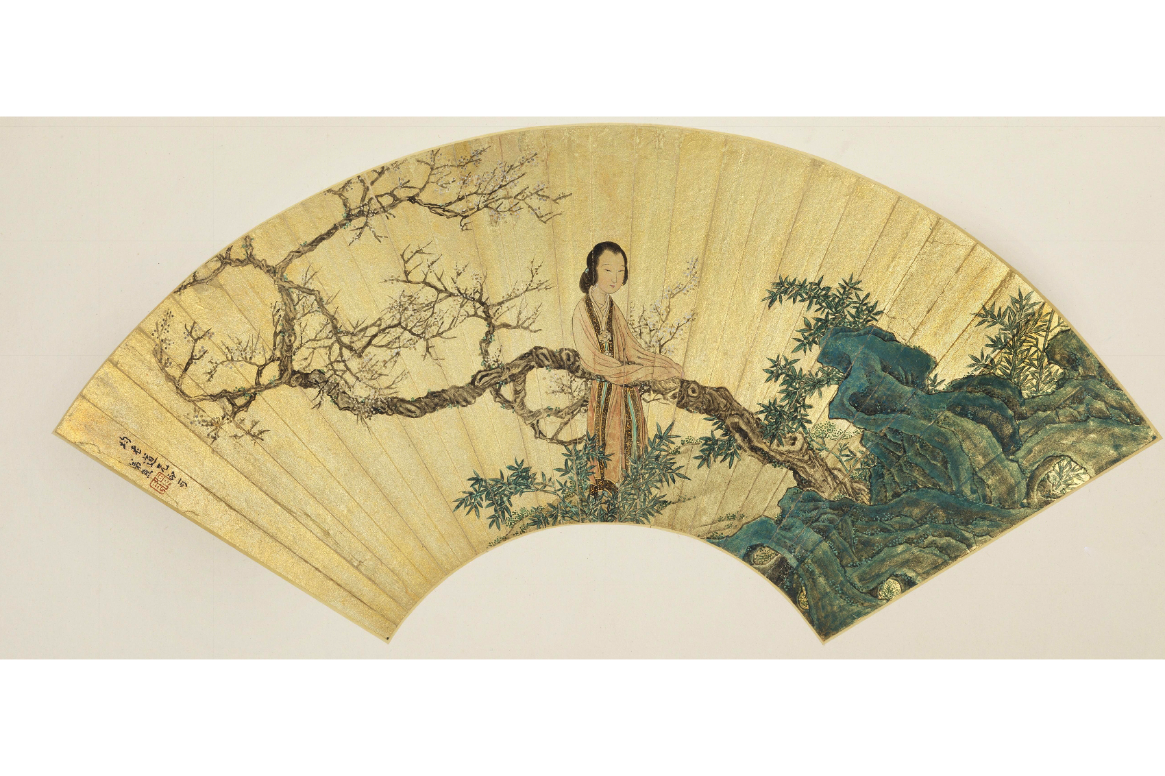 任熊梅花仕女图扇
