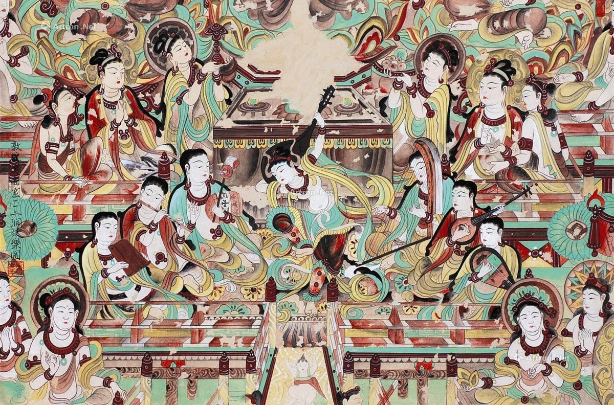 莫高窟壁画伎乐图反弹琵琶图