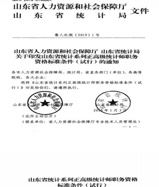 山东省统计系列正高级统计师职务资格标准条件(试行)