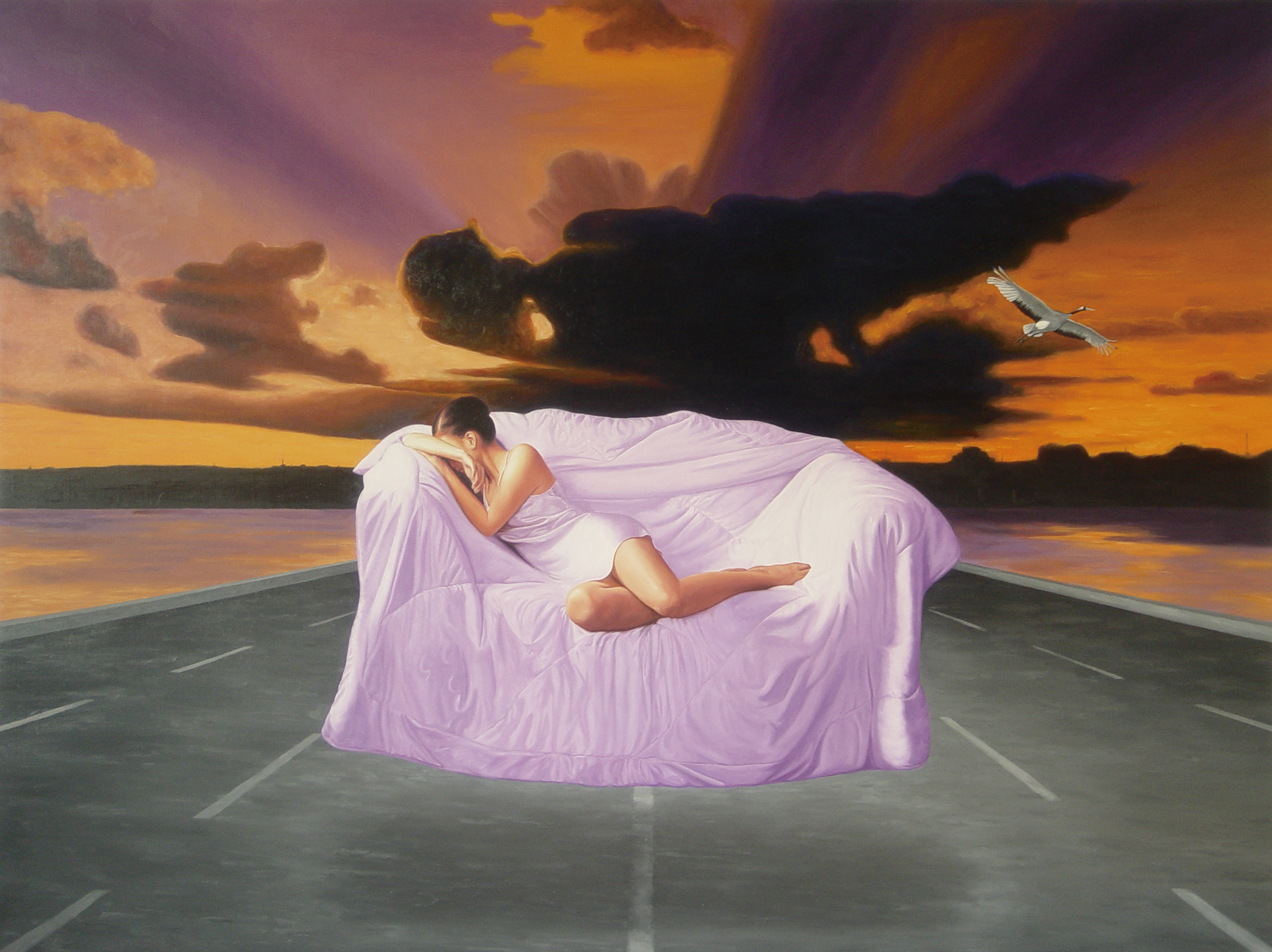  p>《梦》组画是尹瑞林"旅程"系列绘画中比较少见有人物的一组作品,共