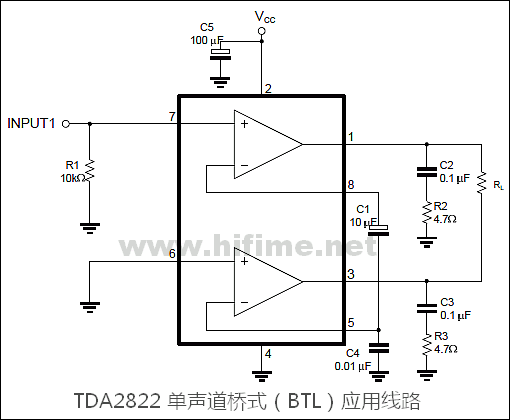  p>tda2822是意法半导体(st)开发的双通道单片功率放大集成电路,通常