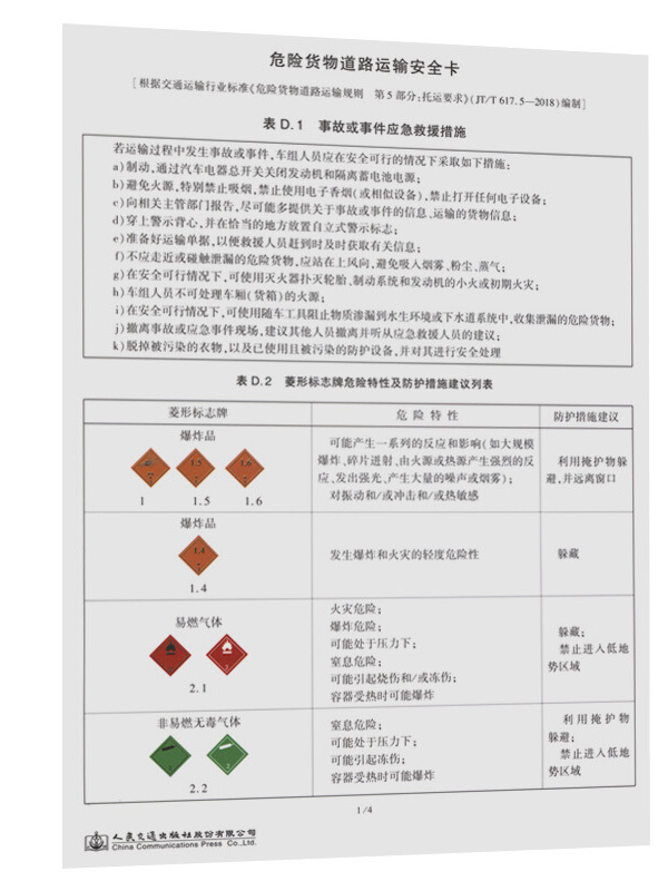 危险货物道路运输安全卡