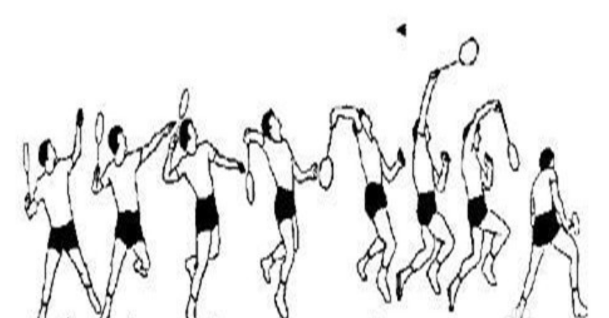  p>杀球是羽毛球的一种专业打法,挥拍者跳起从上往下45度角用力挥拍