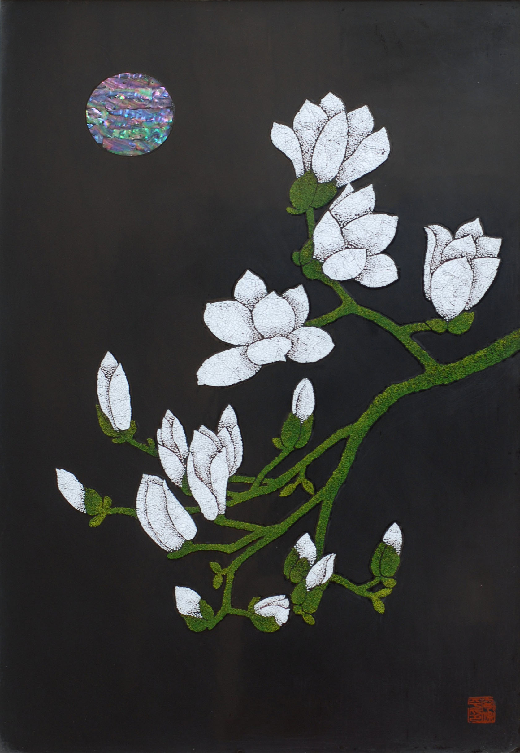 1988年拜漆画家乔十光先生为入室弟子宁保平拜师霍春阳,吴冠中学习