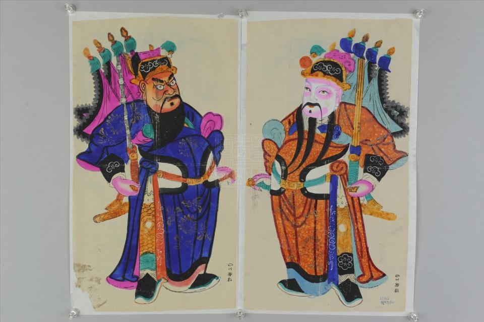 清四川绵竹帅旗鞭锏门神年画