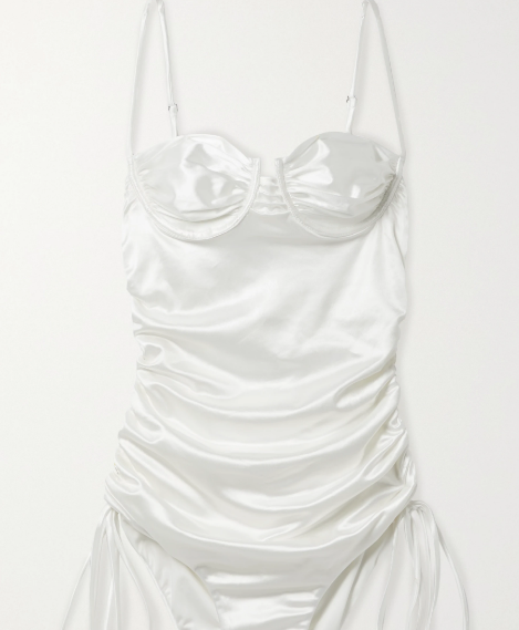 nina 褶饰弹力缎布连体泳衣
