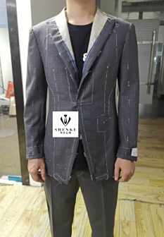 绅客高端手工灰色西服半成品试身