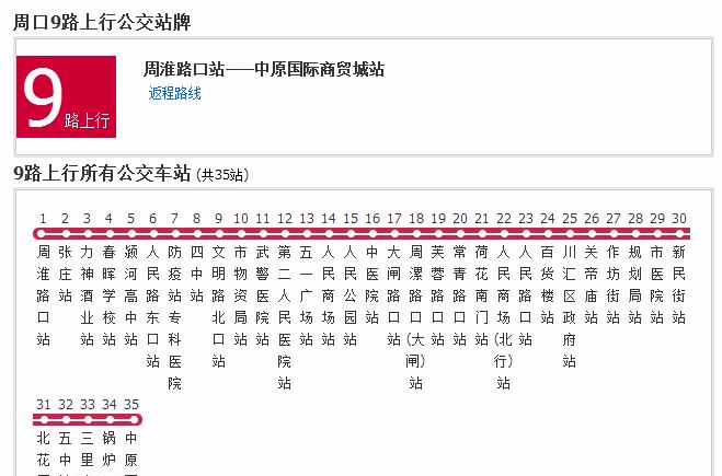  p>周口公交9路是一条公交车路线,共35站. /p>