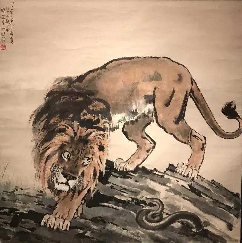 徐悲鴻風の「獅子図」 徐悲鴻風の「獅子図」 徐悲鴻風の「獅子図」 獅子図屏風 文化