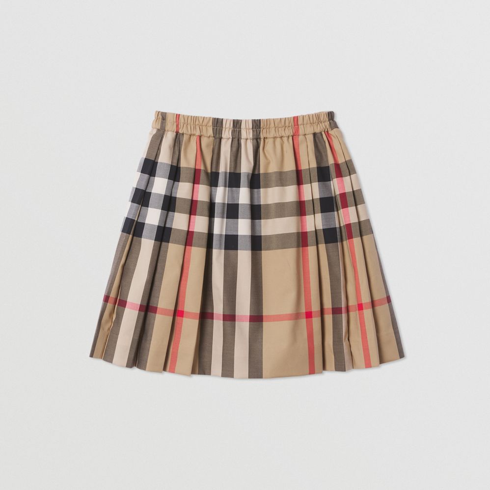 格纹弹力棉质褶饰半裙