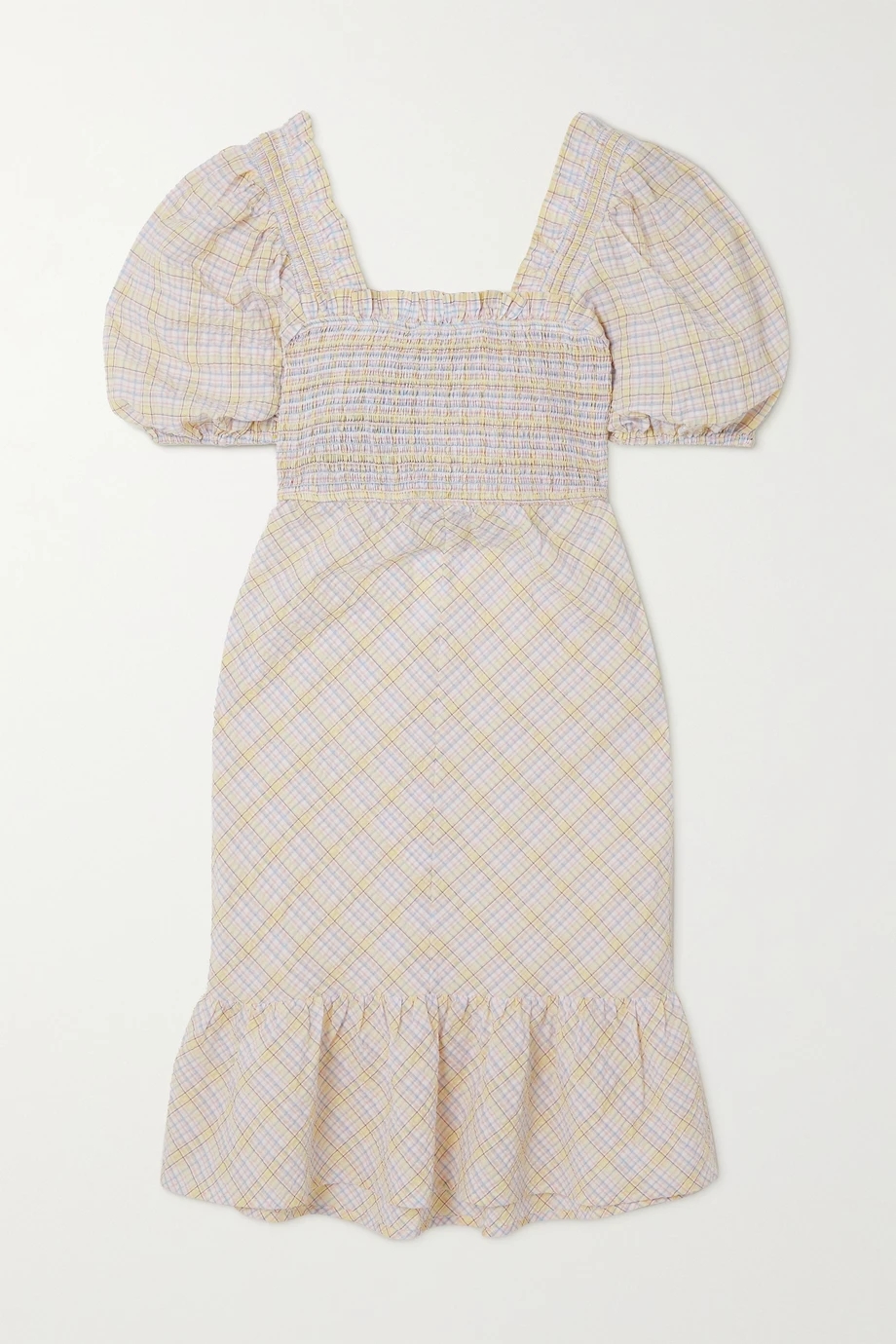 格纹有机棉质混纺泡泡纱连衣裙