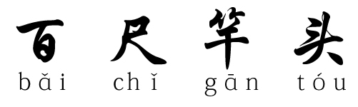  p>百尺竿头,更进一步.百尺竿头:百尺高的竿子.