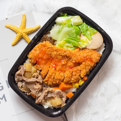 煎鸡肥牛双拼饭