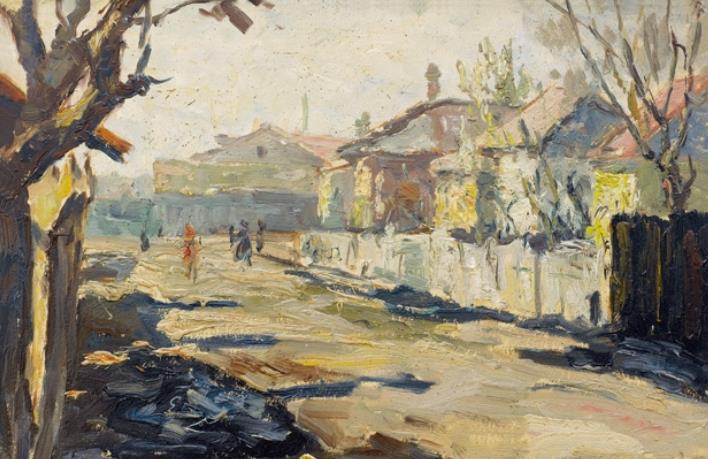  p>《我居住的小街》是1954年韩景生创作的一幅纸本油画. /p>