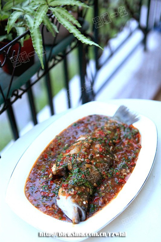 泡椒藿香盖浇鲈鱼