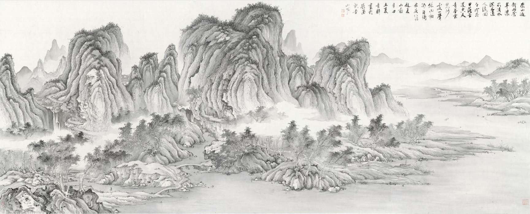 杨近白先生研习中国传统绘画,主攻山水,尤擅青绿,亦工白描人物