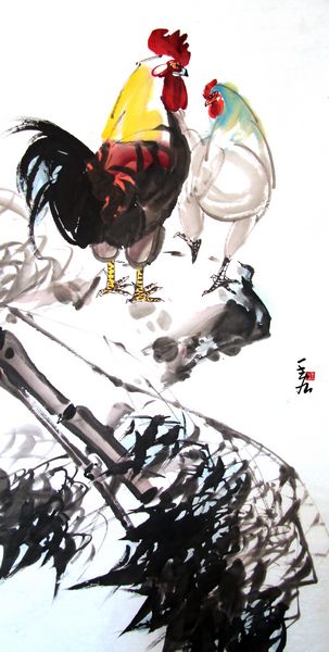任性情,因趣得神,百鸡千姿,天趣横生,风情万种,被人们称为"王宏画鸡"