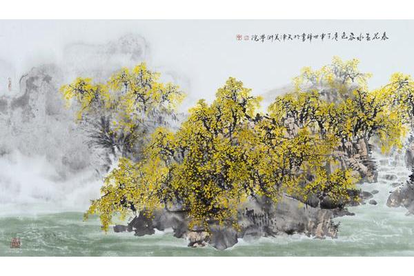  p>《春花春水春色》是申世辉创作的宣纸水墨山水画作品. /p>