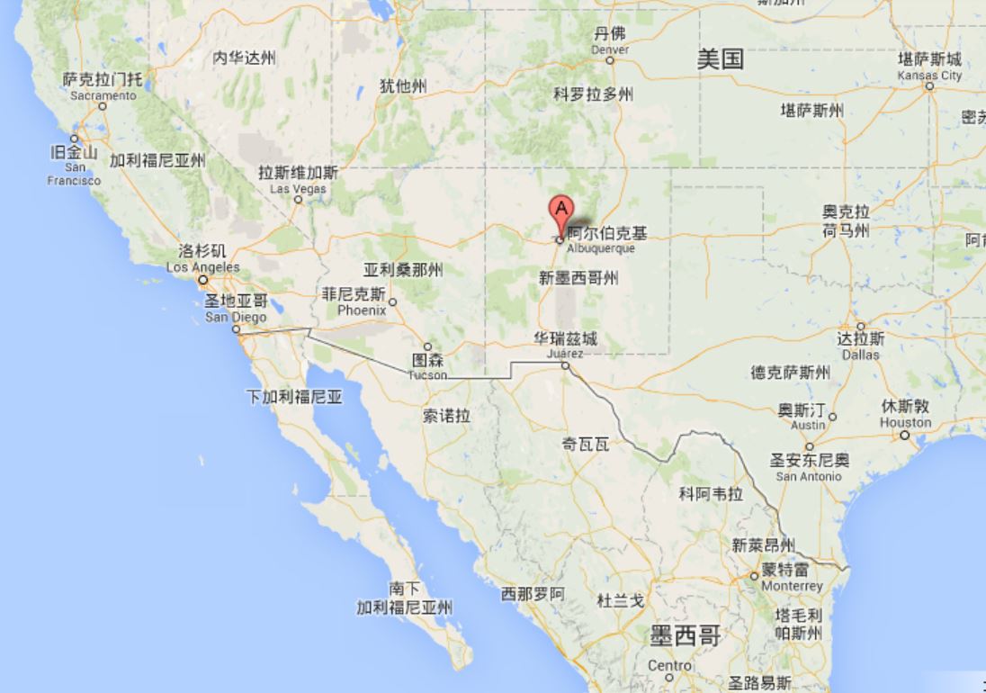  p>在地图上标注为阿尔伯克基,机票上又写成阿尔布凯克(也有称