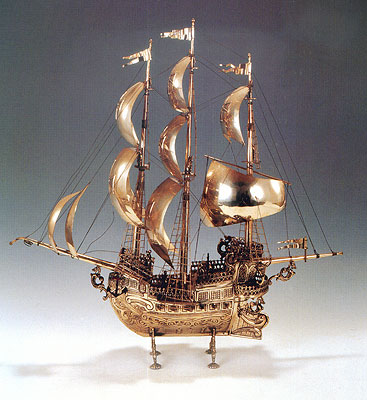 银仿古三桅帆船模型