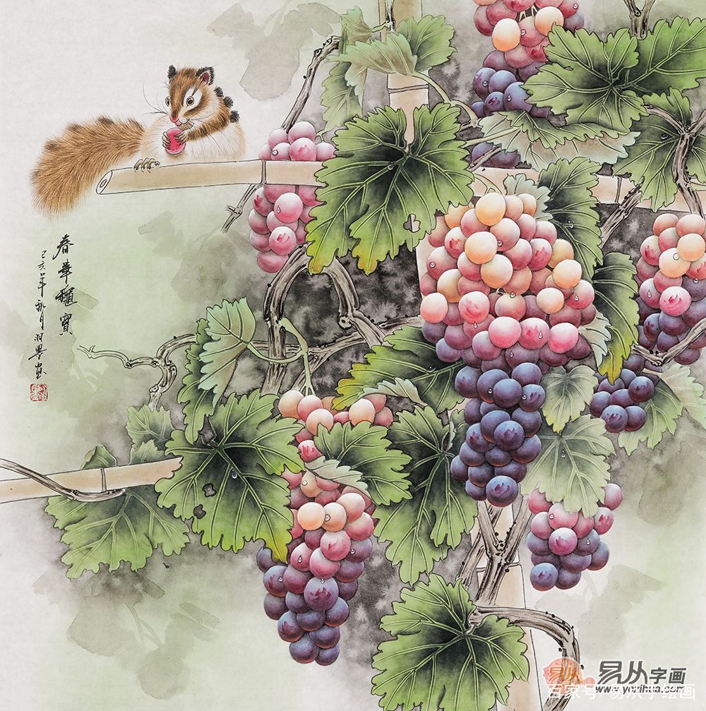 餐厅挂什么字画好，一幅葡萄画硕果累累富足安康_百科TA说