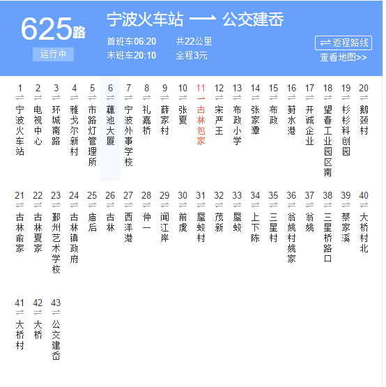  p data-id="gnfd9io10p">宁波公交625路是一条公交车线路,发车间隔为