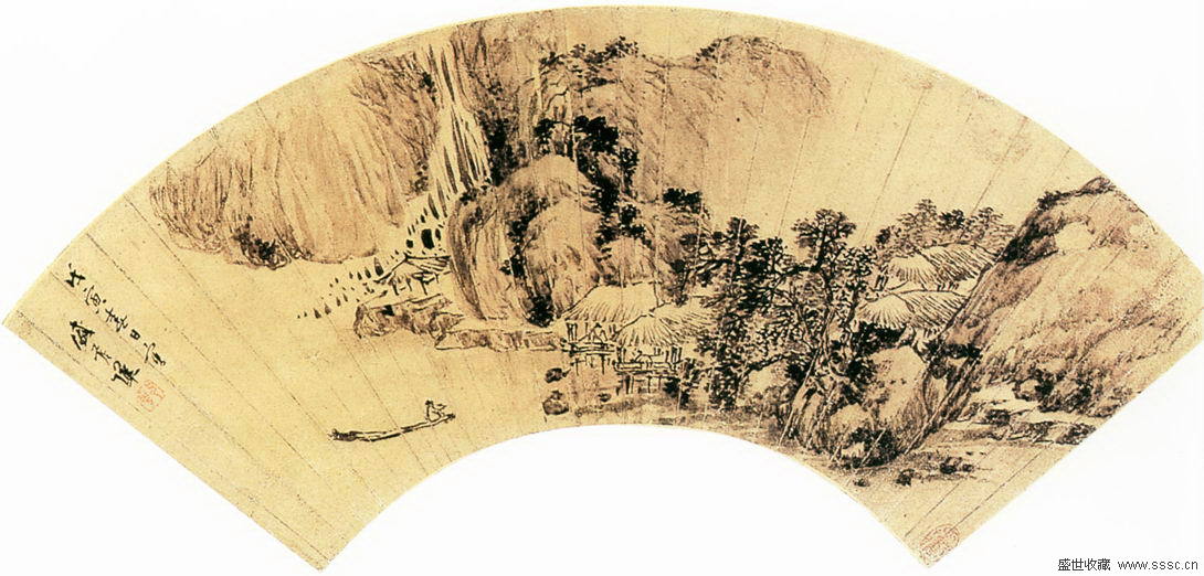 居节扇面画山水图