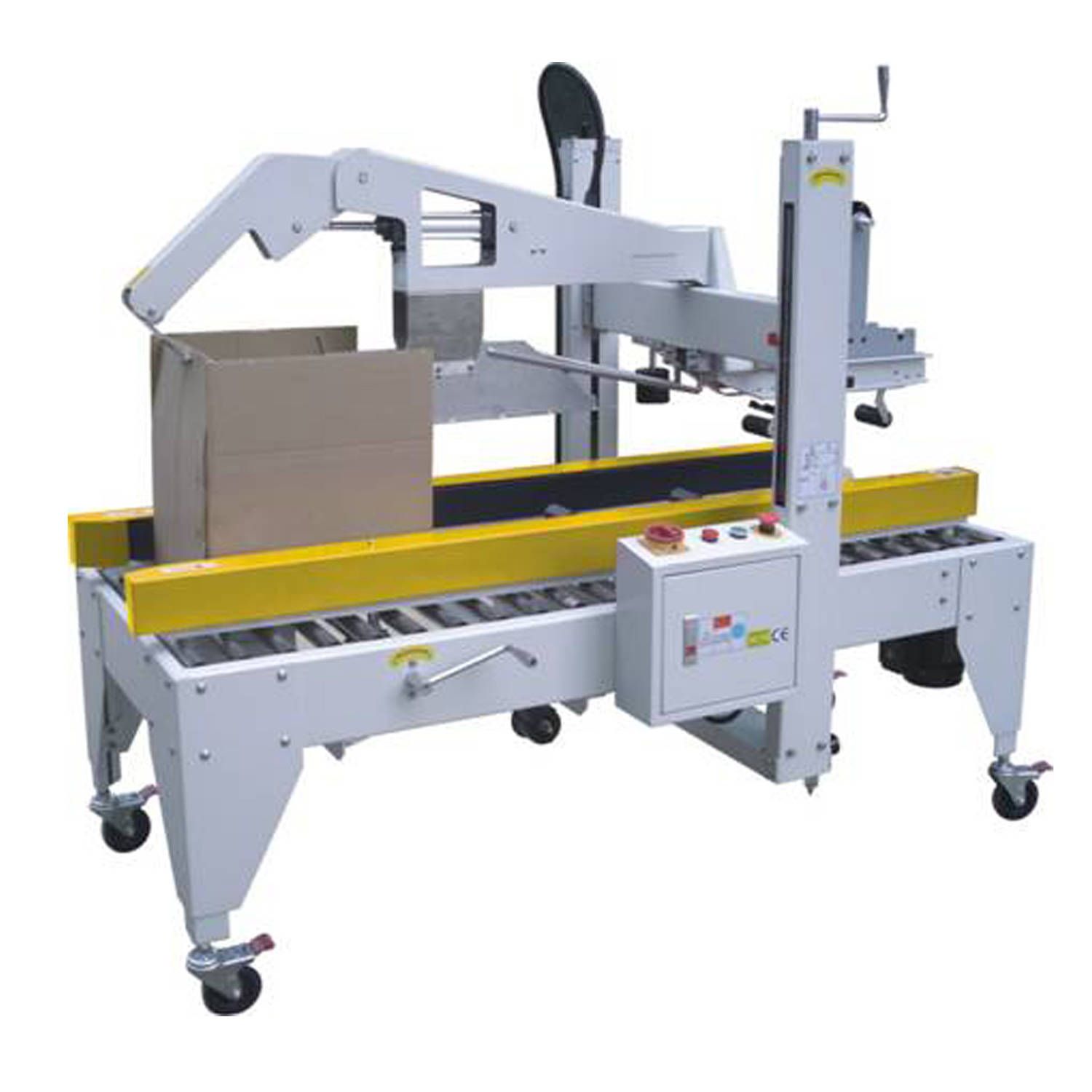  p> b>全自动折盖封箱机 /b>纸箱上盖自动折入,平稳顺畅,封箱作业一气