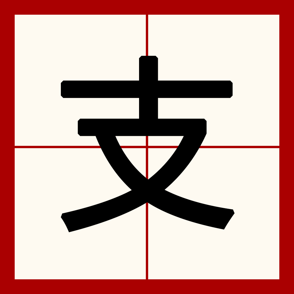  p>支(拼音:zhī),是汉语通用规范一级字.此字始见于战国.